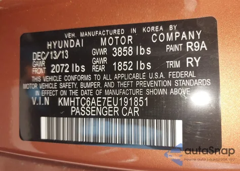 2014 Hyundai Veloster Turbo W/Black from USA, damaged, VIN KMHTC6AE7EU191851